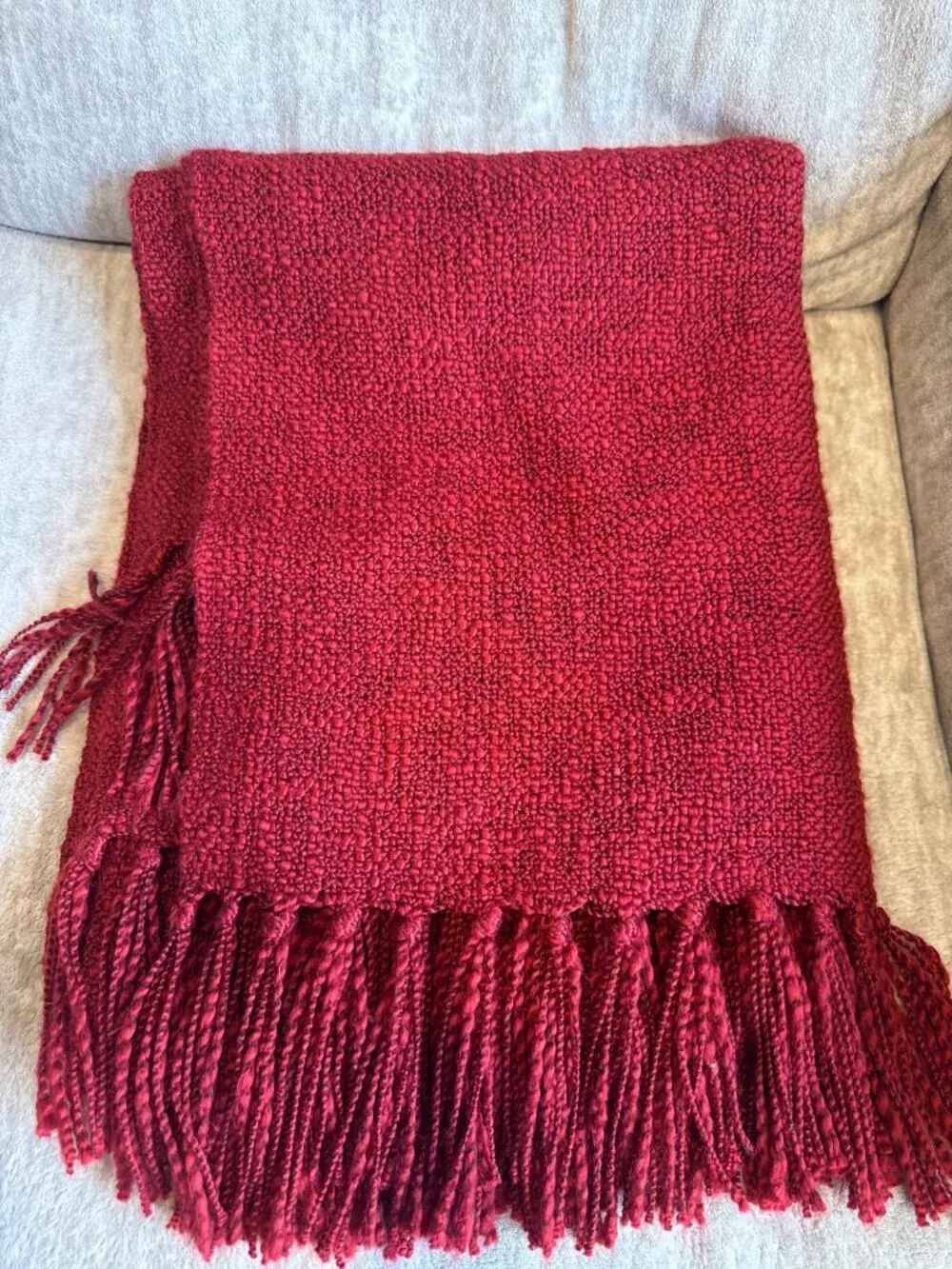 Pottery Barn Chunky Knit Throw Blanket Fringe Red Fall Christmas Holiday Cozy